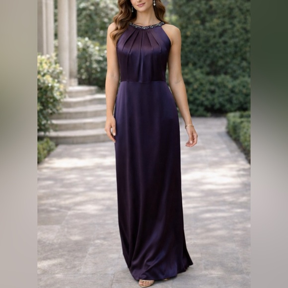 Vintage Y2K Vera Wang Long Formal Maxi Dress 10 Purple Silk Party Cruise Wedding - Picture 2 of 15